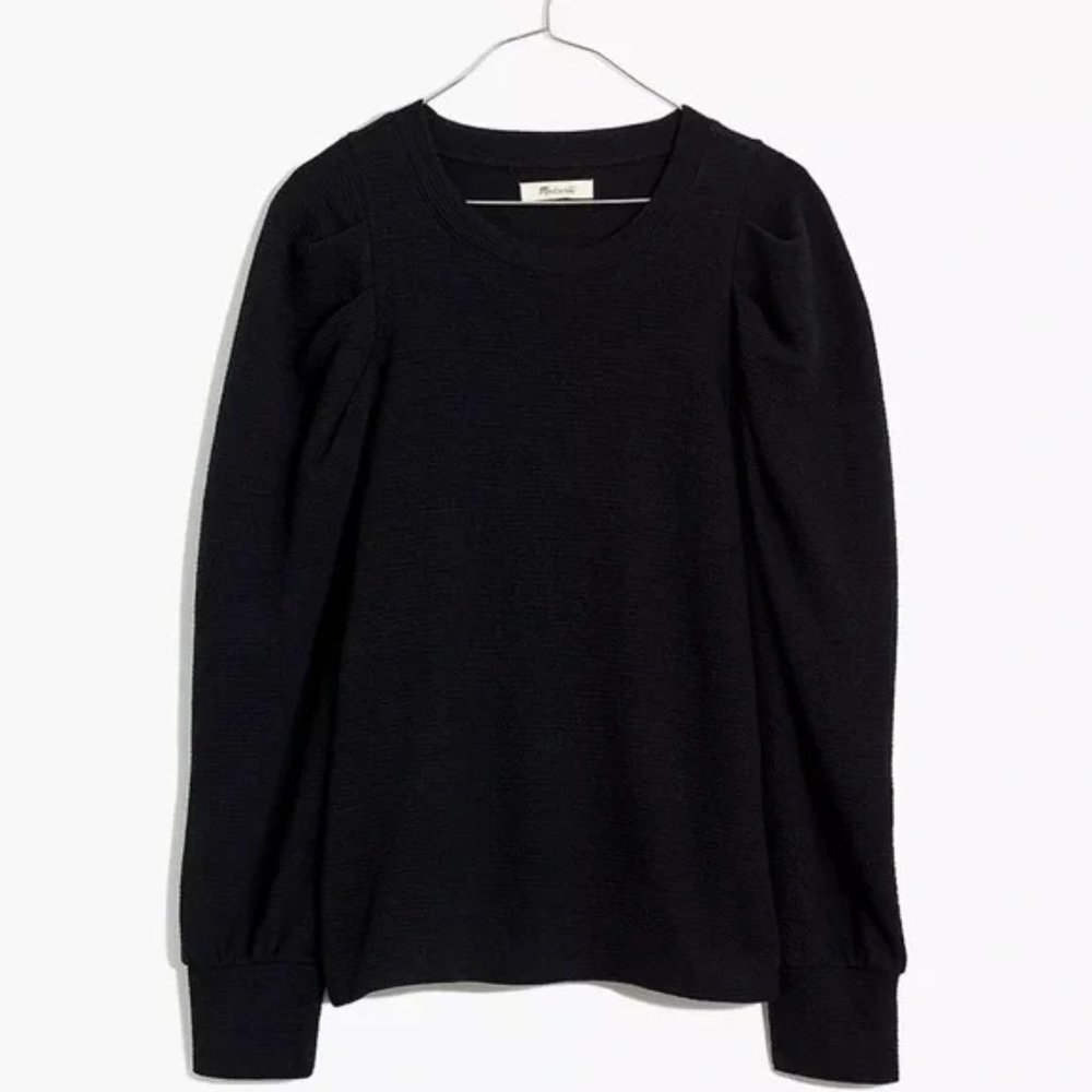 Madewell Pleated Statement Sleeve Top Black NWT